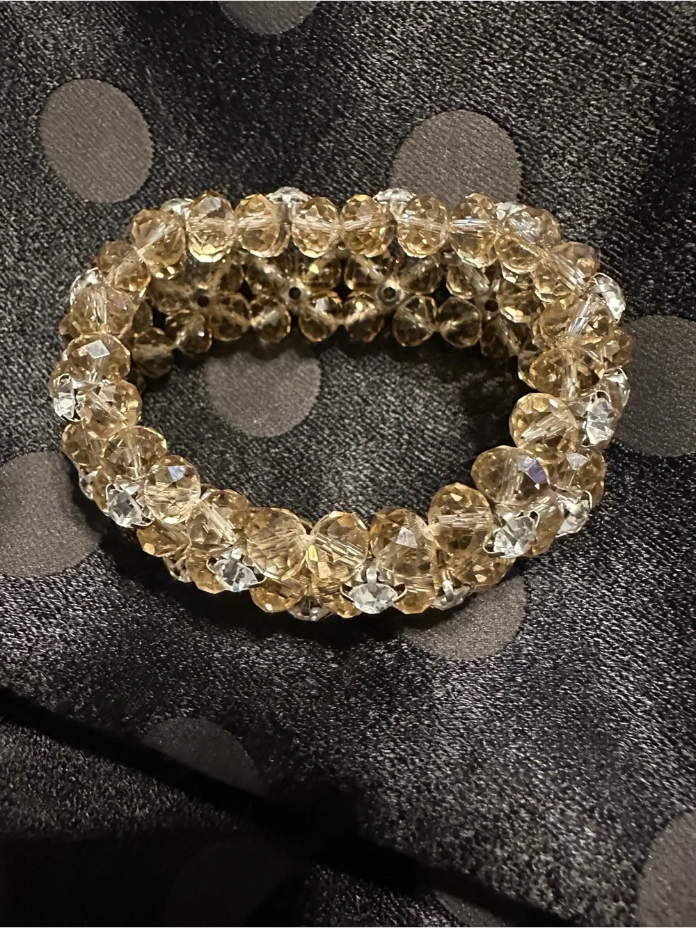 Vintage Champagne Crystal & Clear Rhinestone Stretch Bracelet Glam Statement